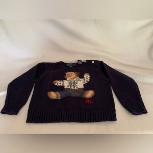 Polo Ralph Lauren Kid’s Navy 100% Cotton Sweater Teddy Bear Cozy Preppy EUC
